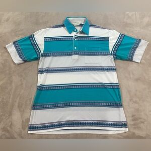 Palmland Club Knit Polo Shirt Men’s Large Teal White Stripe Vintage 80s 90s Golf